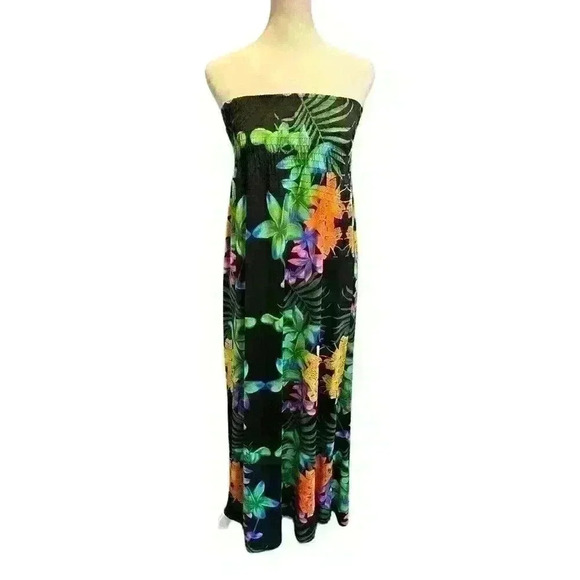 Geri C. New York Women's Medium Tube Maxi Dress Black & Colorful Floral Design - Picture 1 of 8